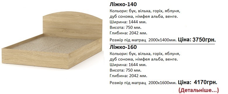 Кровать-160 дуб сонома цена, Кровать-140 Компанит цена, Кровать-160 Компанит купить со склада,